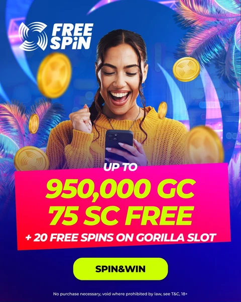 Free Spin Casino Georgia promo banner — 950,000 GC and 75 SC free welcome offer